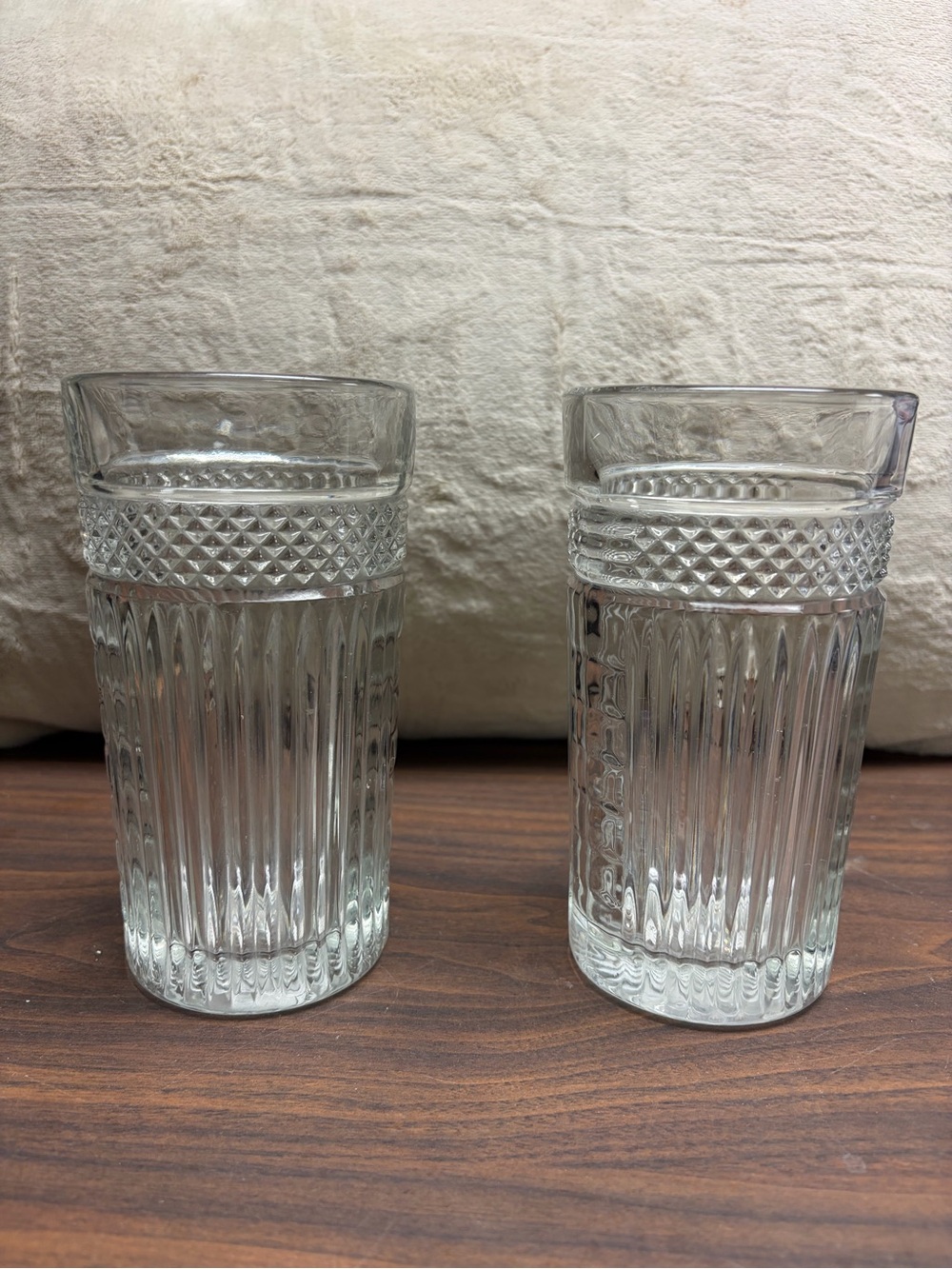 • Vintage Libbey Radiant Ribbed Diamond Cut Highball Glasses Set of 2 USA